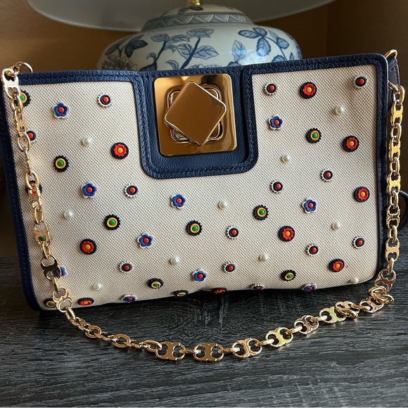 Tory Burch Handbags - NEW! Tory Burch Marguerite Appliqué Work Turn-lock Clutch/shoulder/Crossbody Bag